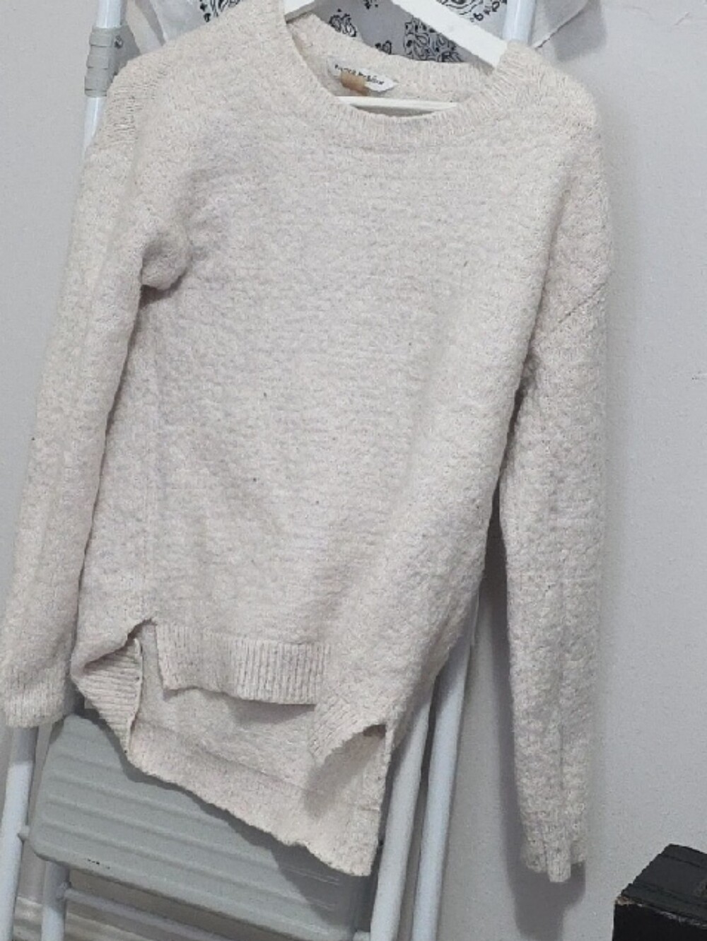 Women's Cream Crewneck Textured Knit Sweater